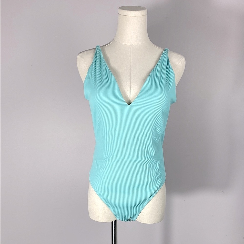 Top Shop Light Blue/Teal V-Neck Bodysuit Open back size 10